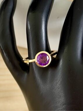 Amethyst 14k Gold Over Sterling Silver Bezel Set Ring sz 6